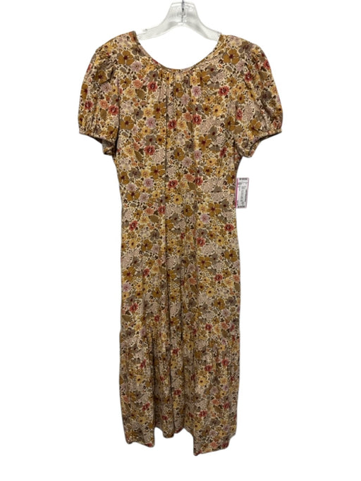 Madewell Size 6 Yellow, Pink, Brown Cotton Short Puff Sleeve Floral Print Dress Yellow, Pink, Brown / 6