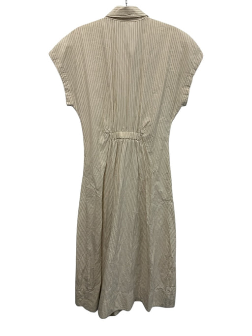 Marine Layer Size S Cream & Black Pima Cotton Cap Sleeve Pinstripe Buttons Dress Cream & Black / S