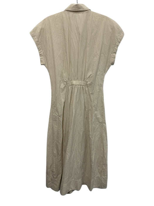 Marine Layer Size S Cream & Black Pima Cotton Cap Sleeve Pinstripe Buttons Dress Cream & Black / S