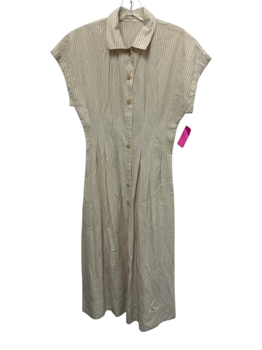 Marine Layer Size S Cream & Black Pima Cotton Cap Sleeve Pinstripe Buttons Dress Cream & Black / S
