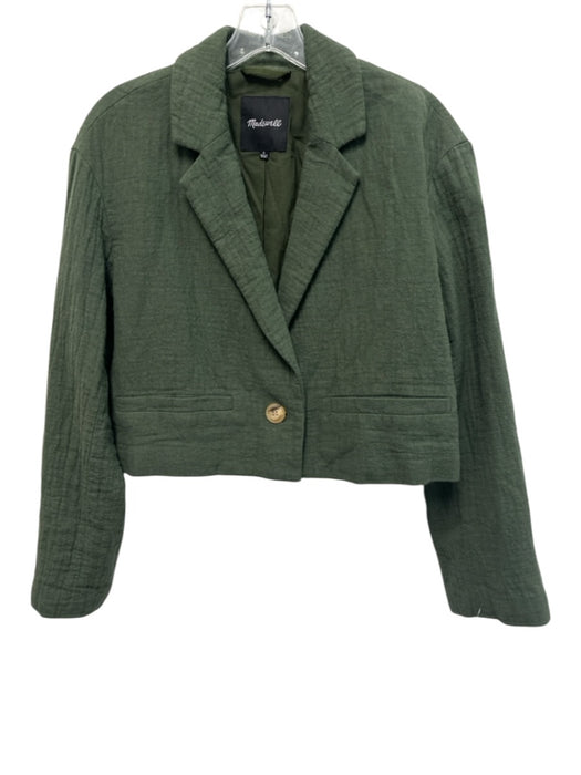 Madewell Size S Dark Green Linen & Cotton Single Button Crop Blazer Jacket Dark Green / S
