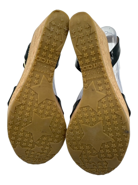 Jimmy Choo Shoe Size 39.5 Black & Tan Patent Leather Criss Cross Platform Wedges Black & Tan / 39.5
