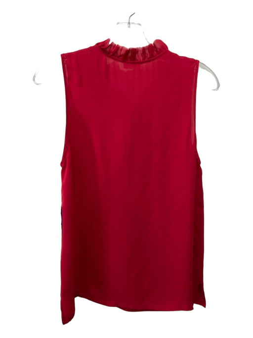 L'agence Size 4 Red Silk Sleeveless Ruffle Neckline Tie Neck Sheer Top Red / 4