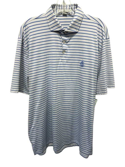 Holderness & Bourne Size XL White & Blue Synthetic Striped Polo Short Sleeve White & Blue / XL