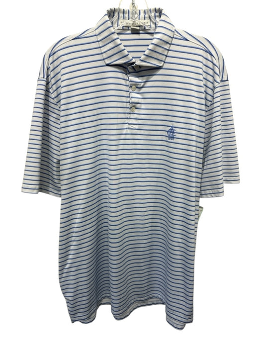 Holderness & Bourne Size XL White & Blue Synthetic Striped Polo Short Sleeve White & Blue / XL