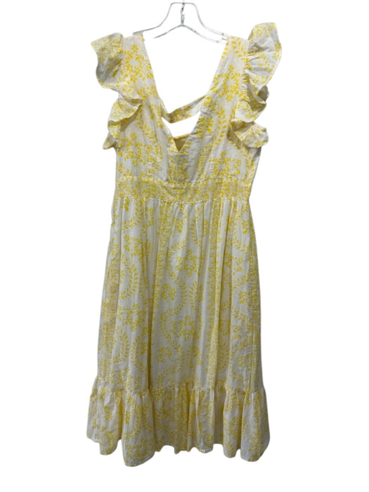 Monsoon and Beyond Size L Yellow & White Cotton Ruffle Sleeveless Pockets Dress Yellow & White / L