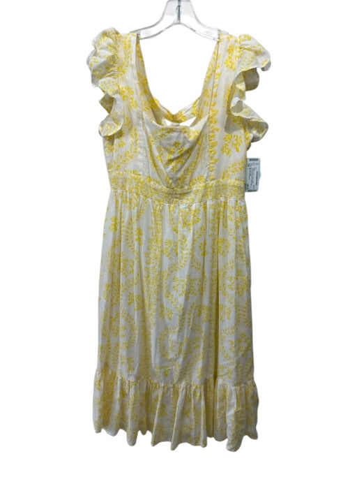 Monsoon and Beyond Size L Yellow & White Cotton Ruffle Sleeveless Pockets Dress Yellow & White / L