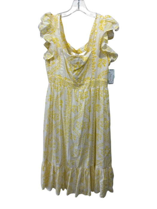 Monsoon and Beyond Size L Yellow & White Cotton Ruffle Sleeveless Pockets Dress Yellow & White / L