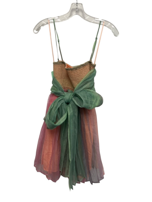 Free People Size L Green, Orange, Pink Polyester Spaghetti Strap Ombre Dress Green, Orange, Pink / L