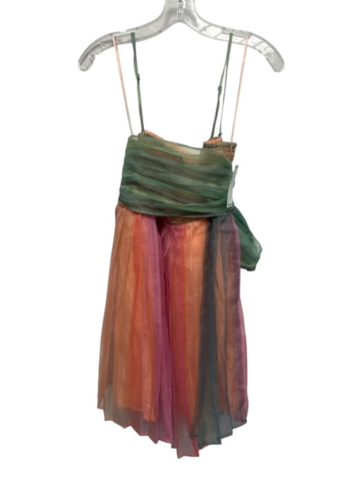 Free People Size L Green, Orange, Pink Polyester Spaghetti Strap Ombre Dress Green, Orange, Pink / L