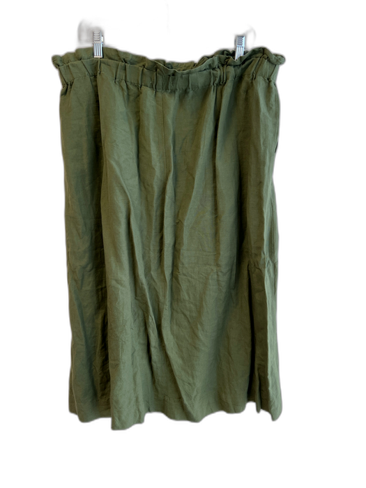 Madewell Size XL Green Linen Blend Button Down Elastic Waist Knee Length Skirt Green / XL