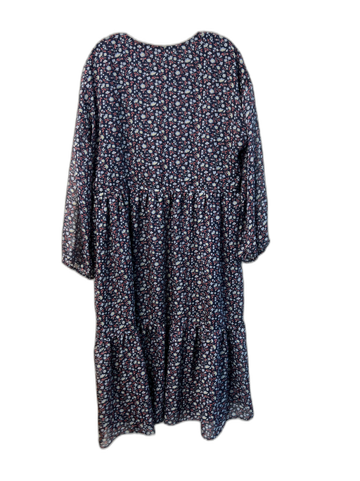 Madewell Size L Navy, Red & Yellow Polyester V Neck Puff Sleeve Dress Navy, Red & Yellow / L