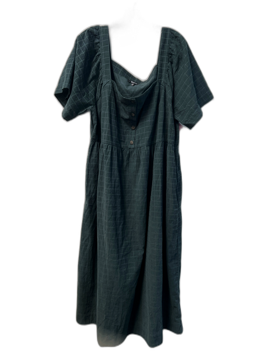 Madewell Size XL Green Cotton Maxi Square Neck Short Sleeve Dress Green / XL