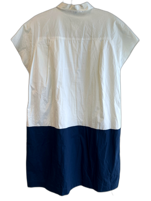 Madewell Size L White & Navy Cotton Button Up Short Sleeve Side Pocket Dress White & Navy / L