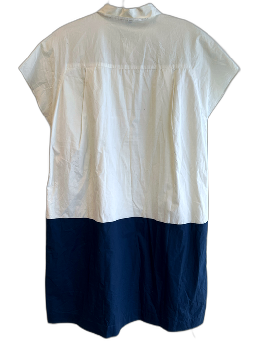 Madewell Size L White & Navy Cotton Button Up Short Sleeve Side Pocket Dress White & Navy / L