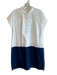 Madewell Size L White & Navy Cotton Button Up Short Sleeve Side Pocket Dress White & Navy / L