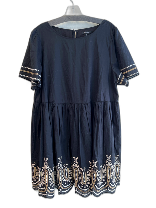 Madewell Size L Black Tan & Cream Cotton Embroidered Knee Length Dress Black Tan & Cream / L