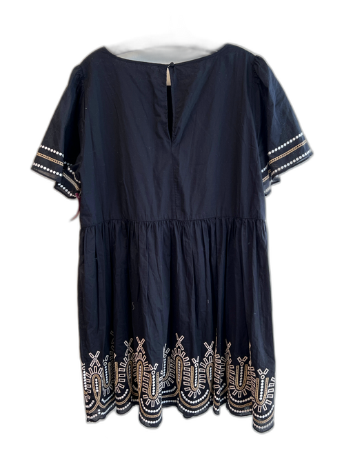 Madewell Size L Black Tan & Cream Cotton Embroidered Knee Length Dress Black Tan & Cream / L
