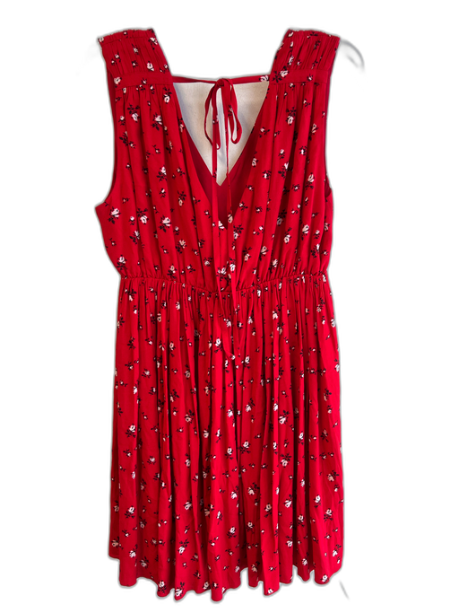 Madewell Size XL Red Viscose V Neck Short Sleeve Floral Back Tie Dress Red / XL