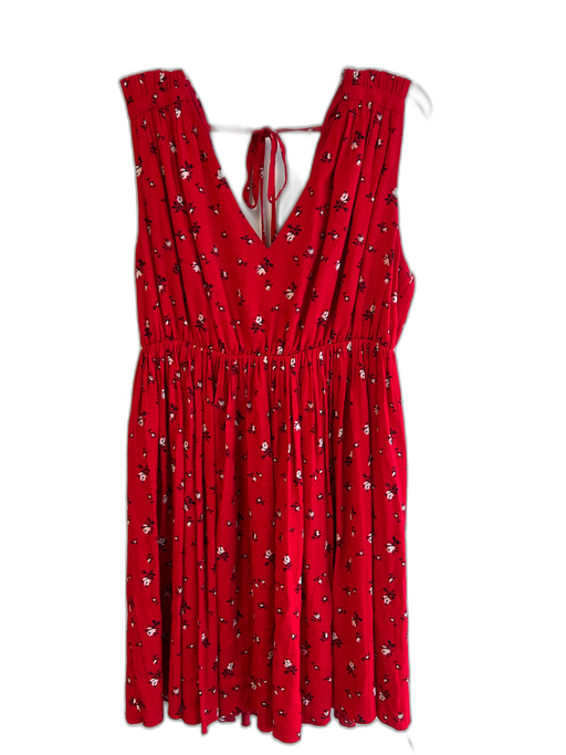 Madewell Size XL Red Viscose V Neck Short Sleeve Floral Back Tie Dress Red / XL