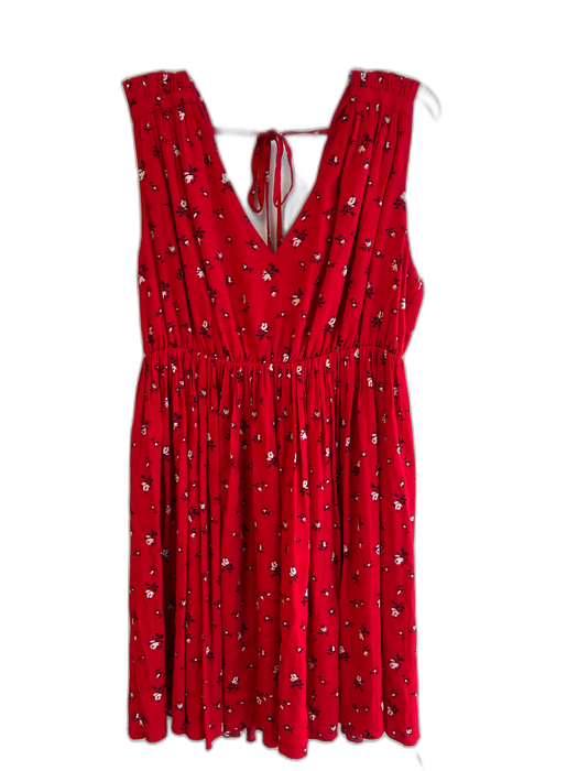 Madewell Size XL Red Viscose V Neck Short Sleeve Floral Back Tie Dress Red / XL