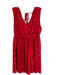 Madewell Size XL Red Viscose V Neck Short Sleeve Floral Back Tie Dress Red / XL