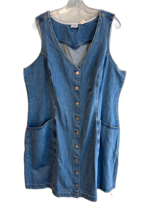 Levis Size 2X Medium Wash Cotton Short Sleeve Button Down Side Pocket Dress Medium Wash / 2X