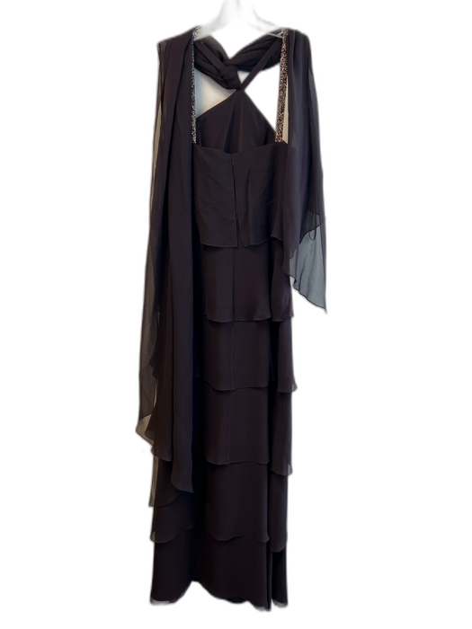 Daymor Couture Size 6 Espresso Brown Silk Halter Ruffle Maxi Beaded Dress Espresso Brown / 6