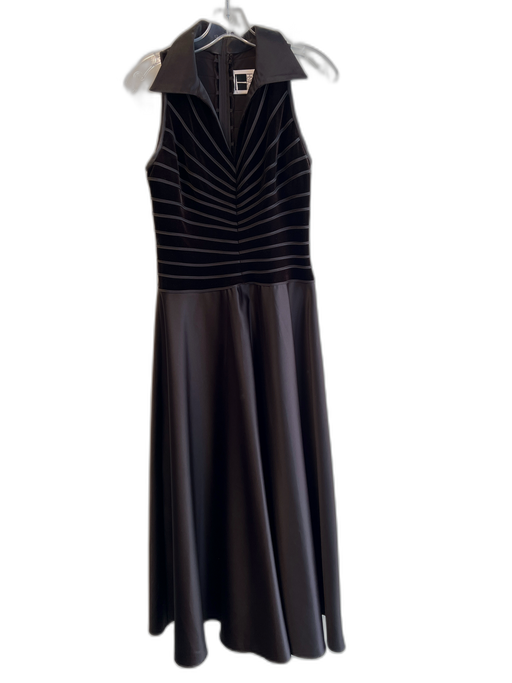 Tadashi Size 8 Dark Brown Polyester Blend Collared Maxi V Neck Sleeveless Gown Dark Brown / 8