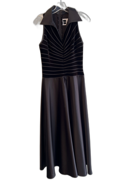 Tadashi Size 8 Dark Brown Polyester Blend Collared Maxi V Neck Sleeveless Gown Dark Brown / 8