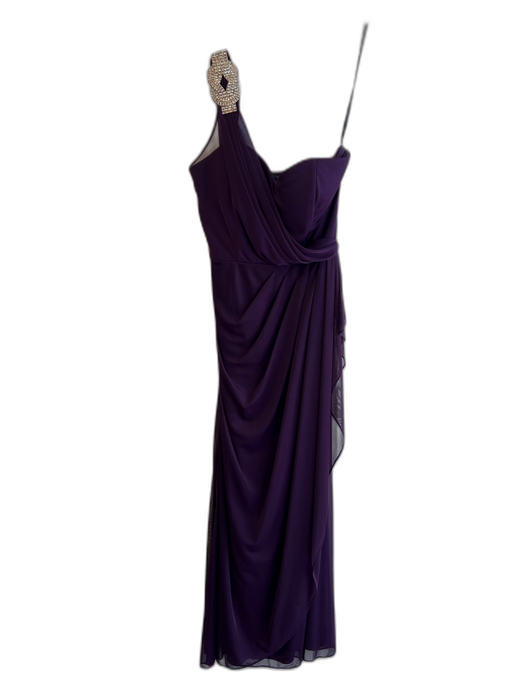 Xscape Size 8P Purple Polyester One Shoulder Rhinestone Detail Back Zip Gown Purple / 8P
