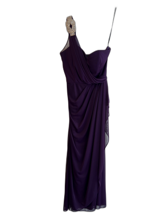 Xscape Size 8P Purple Polyester One Shoulder Rhinestone Detail Back Zip Gown Purple / 8P