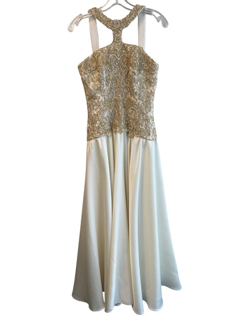 Victor Costa Size 6 Cream No Fabric Tag Jewel Embellished Sleeveless A Line Gown Cream / 6