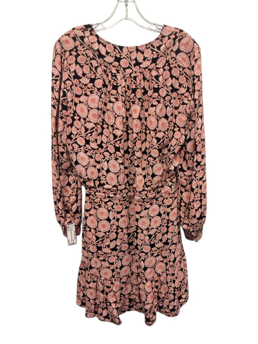 Reiss Size 4 Orange, White, Black Viscose Long Sleeve Floral Print V Neck Dress Orange, White, Black / 4