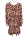 Reiss Size 4 Orange, White, Black Viscose Long Sleeve Floral Print V Neck Dress Orange, White, Black / 4