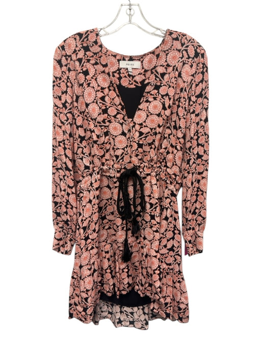 Reiss Size 4 Orange, White, Black Viscose Long Sleeve Floral Print V Neck Dress Orange, White, Black / 4