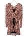 Reiss Size 4 Orange, White, Black Viscose Long Sleeve Floral Print V Neck Dress Orange, White, Black / 4