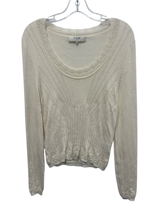 Sea New York Size L Cream Extra fine merino wool Long Sleeve Scoop Neck Sweater Cream / L