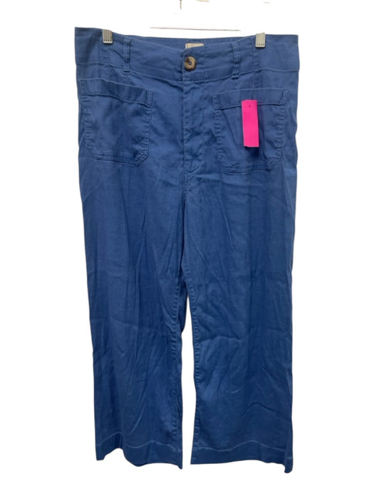 Maeve Size 31 Blue Linen & Viscose Zip Fly High Rise Patch Pocket Wide Leg Pants Blue / 31