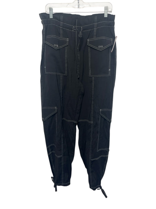 Ganni Size 40 Black & White Viscose & Polyester Drawstring Waist Cargo Pants Black & White / 40