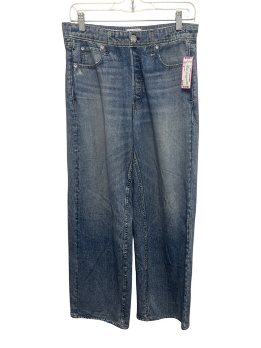 Rag & Bone Size M Light Wash Cotton Elastic Waist Denim Print Wide Leg Pants Light Wash / M