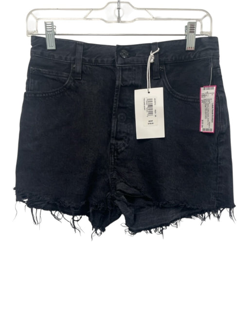 Frame Size 25 Black Cotton Denim Button Fly Raw Hem Fringe Shorts Black / 25