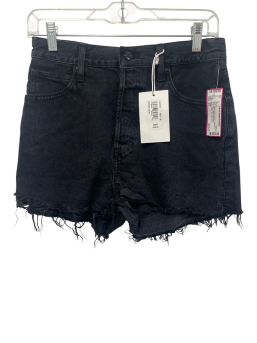 Frame Size 25 Black Cotton Denim Button Fly Raw Hem Fringe Shorts Black / 25