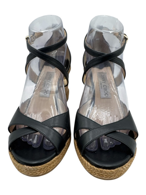 Jimmy Choo Shoe Size 38.5 Black & Beige Leather Strappy Ankle Buckle Sandals Black & Beige / 38.5