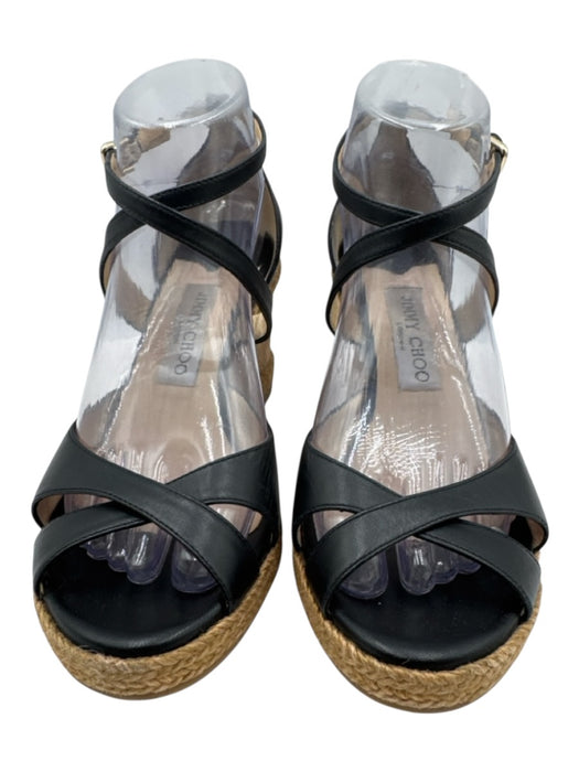 Jimmy Choo Shoe Size 38.5 Black & Beige Leather Strappy Ankle Buckle Sandals Black & Beige / 38.5