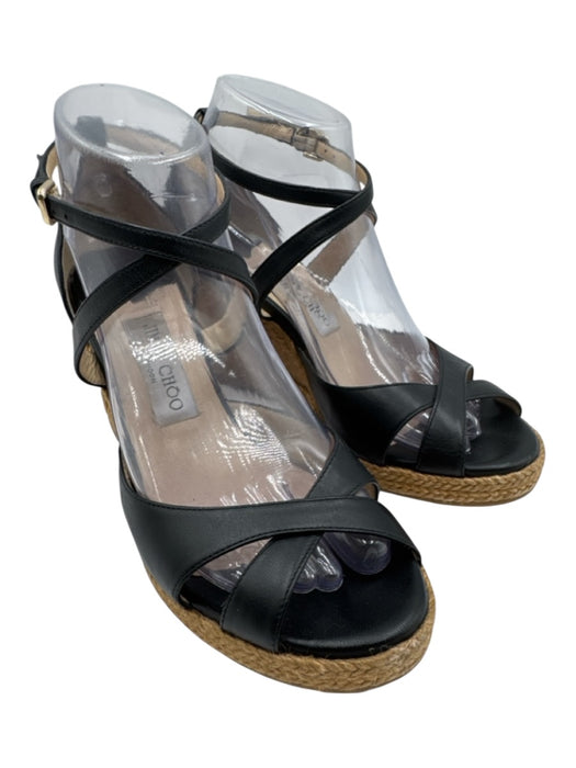 Jimmy Choo Shoe Size 38.5 Black & Beige Leather Strappy Ankle Buckle Sandals Black & Beige / 38.5