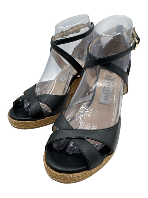 Jimmy Choo Shoe Size 38.5 Black & Beige Leather Strappy Ankle Buckle Sandals Black & Beige / 38.5