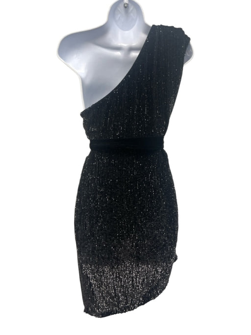 Retrofete Size M Black Viscose One Shoulder Sequin Midi Sash Inc Dress Black / M