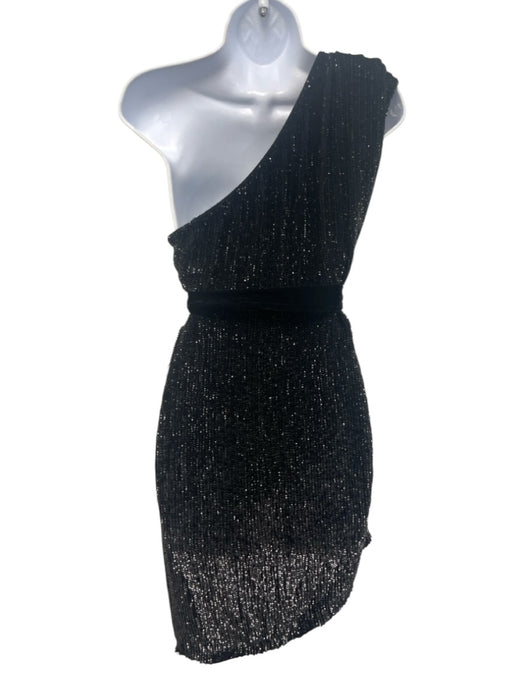 Retrofete Size M Black Viscose One Shoulder Sequin Midi Sash Inc Dress Black / M