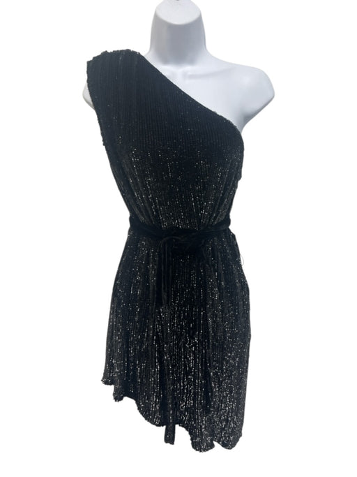 Retrofete Size M Black Viscose One Shoulder Sequin Midi Sash Inc Dress Black / M